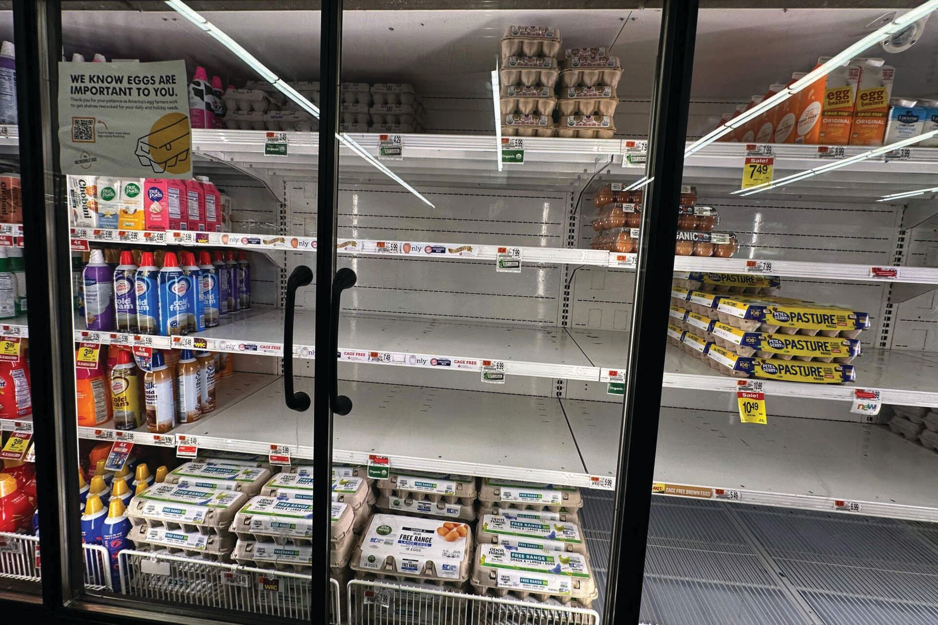 Empty egg shelves at the Star Market in Somerville